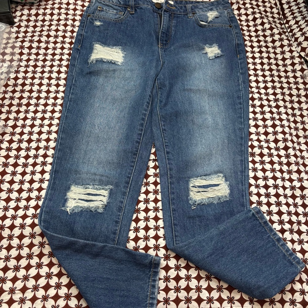 Blue Distressed patchwork High Rise Jeans - Picture 3 of 11